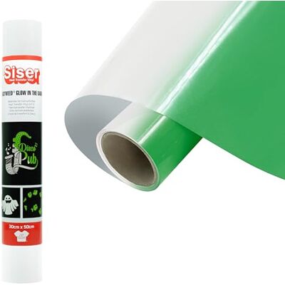 SISER ® EasyWeed Glow in the Dark – Termovinile Termoadesivo 30 cm x 0,5 m, Vinile per Tessuti e Abbigliamento, Effetto Luminoso al Buio, Certificato VeganOK SISER ® EasyWeed Glow in the Dark – Termovinile Termoadesivo 30 cm x 0,5 m, Vinile per Tessuti e Abbigliamento, Effetto Luminoso al Buio, Certificato VeganOK