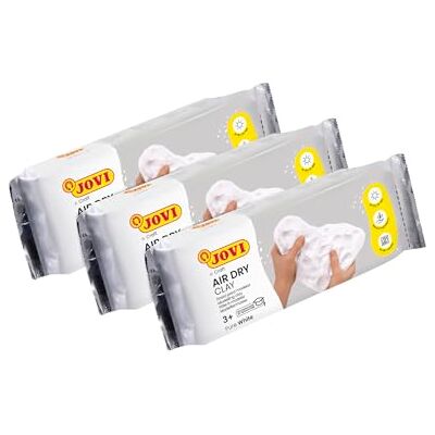 JOVI Air Dry Pasta da modellare, pronta all'uso, asciugatura all'aria, a base di argilla umida, 250 g, colore bianco, confezione da 3 JOVI Air Dry Pasta da modellare, pronta all'uso, asciugatura all'aria, a base di argilla umida, 250 g, colore bianco, confezione da 3