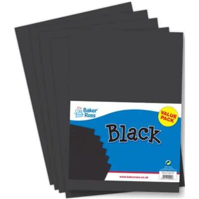 Baker Ross Fogli di Carta Neri A3 220gsm (confezione da 50) perfetti per attività di arte e artigianato per bambini, collage, modelli e altro Baker Ross Fogli di Carta Neri A3 220gsm (confezione da 50) perfetti per attività di arte e artigianato per bambini, collage, modelli e altro