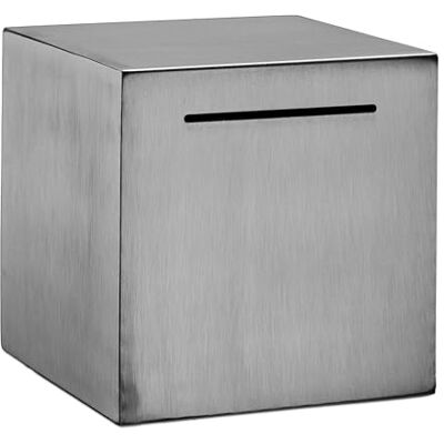Relaxdays Salvadanaio da Rompere per Adulti, Box in Acciaio Inox Non Apribile, 15x15x15 cm, Banconote e Monete, Argento Relaxdays Salvadanaio da Rompere per Adulti, Box in Acciaio Inox Non Apribile, 15x15x15 cm, Banconote e Monete, Argento
