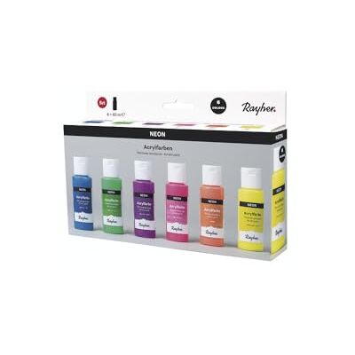 Rayher Set colori acrilici neon, 6 colori à 60ml, Rayher Set colori acrilici neon, 6 colori à 60ml,