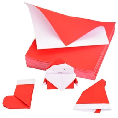 FLO Paper 100 fogli quadrati per origami, colore: rosso/bianco, per artigianato, decorazioni natalizie, progetti fai da te FLO Paper 100 fogli quadrati per origami, colore: rosso/bianco, per artigianato, decorazioni natalizie, progetti fai da te