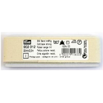 Nastro di Cotone Forte Prym - 30mm, 2.5m, Crema Naturale Nastro di Cotone Forte Prym - 30mm, 2.5m, Crema Naturale