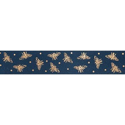 Berisfords Nastro in poliestere, blu navy/oro, 15 mm x 20 m Berisfords Nastro in poliestere, blu navy/oro, 15 mm x 20 m