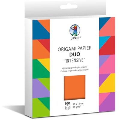 URSUS Carta per origami Duo "Intensive", 100 fogli 80 g/m², formato 15 x 15 cm, carta da piegare bifacciale colorata in vari colori, istruzioni per la piegatura incluse URSUS Carta per origami Duo "Intensive", 100 fogli 80 g/m², formato 15 x 15 cm, carta da piegare bifacciale colorata in vari colori, istruzioni per la piegatura incluse