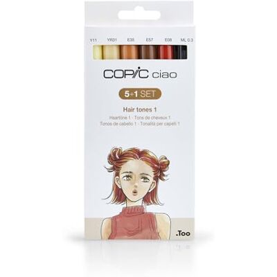 Copic Ciao Pennarelli colorati – Set di 5 + 1 tonalità di capelli 1, per arte e artigianato, colorazione, grafica, evidenziatore, design, anime, professionisti e principianti, forniture artistiche e Copic Ciao Pennarelli colorati – Set di 5 + 1 tonalità di capelli 1, per arte e artigianato, colorazione, grafica, evidenziatore, design, anime, professionisti e principianti, forniture artistiche e