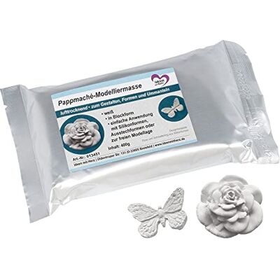 ideen mit herz Pasta per modellare cartapesta, pasta da modellare essiccante all'aria, colore bianco, a forma di blocco, 400 g ideen mit herz Pasta per modellare cartapesta, pasta da modellare essiccante all'aria, colore bianco, a forma di blocco, 400 g