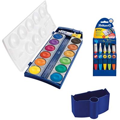 Pelikan Scatola dell'acqua 808246 per cartelloni (scatola di colori coprenti 12 colori + scatola dell'acqua + set di pennelli da 5 pezzi) Pelikan Scatola dell'acqua 808246 per cartelloni (scatola di colori coprenti 12 colori + scatola dell'acqua + set di pennelli da 5 pezzi)