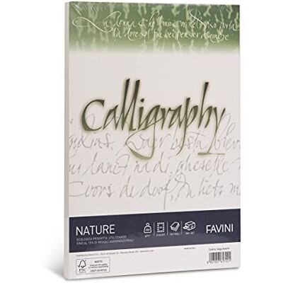 Favini A69Q344 Calligraphy Nature Alga colore Avorio 50 cartoncini da 200 gr/m2 formato A4 21x29,7 cm ideali per Inviti Partecipazioni Diplomi Menù Made in Italy Favini A69Q344 Calligraphy Nature Alga colore Avorio 50 cartoncini da 200 gr/m2 formato A4 21x29,7 cm ideali per Inviti Partecipazioni Diplomi Menù Made in Italy
