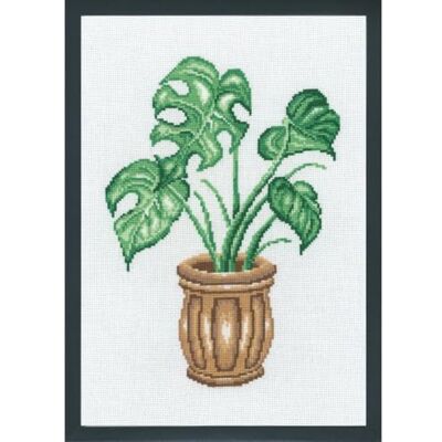 Kit di ricamo a punto croce Monstera Permin - 20x29 cm Kit di ricamo a punto croce Monstera Permin - 20x29 cm