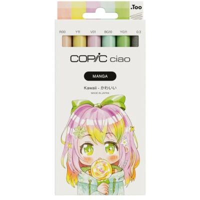 Copic Ciao MANGA Set di pennarelli Kawaii, con 5 delicate tonalità rosa e verde menta, con 1 mulino da 0,3 mm in marrone, Twin Marker con una punta media e una spazzola Copic Ciao MANGA Set di pennarelli Kawaii, con 5 delicate tonalità rosa e verde menta, con 1 mulino da 0,3 mm in marrone, Twin Marker con una punta media e una spazzola