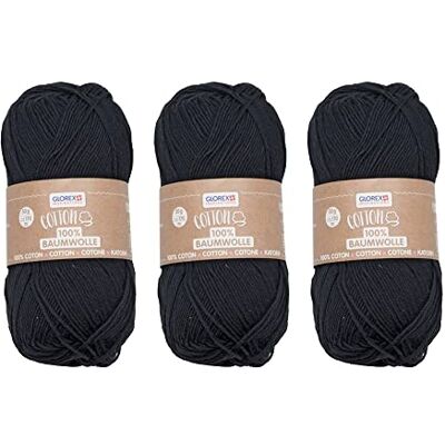 Glorex Set di 3 cotoni in 100% Cotone, ognuno da 50 g in Nero, Versatili, Morbidi e Lavabili Glorex Set di 3 cotoni in 100% Cotone, ognuno da 50 g in Nero, Versatili, Morbidi e Lavabili