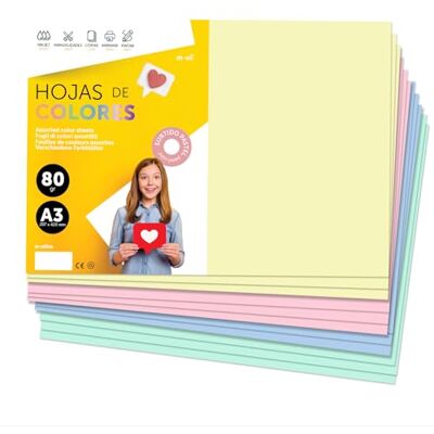 m-office Fogli Colorati A3 80g per Stampanti e Lavoretti Manuali, Blocco di Carta Colorata Assortita per Bambini, Pacchetto di Fogli Colorati per Biglietti (50 fogli, Selezione Pastello) m-office Fogli Colorati A3 80g per Stampanti e Lavoretti Manuali, Blocco di Carta Colorata Assortita per Bambini, Pacchetto di Fogli Colorati per Biglietti (50 fogli, Selezione Pastello)