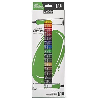 Pebeo - Box Med 18 Akrylfärgsrör 12ml Blandade Färger Pebeo - Box Med 18 Akrylfärgsrör 12ml Blandade Färger