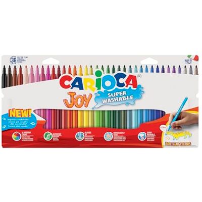 CARIOCA Pennarelli Joy Paperboard Wallet, Pennarelli Colorati per Bambini con Punta Fine, Ideali per Disegnare e Colorare, Super Lavabili, Colori Assortiti, 36 Pezzi CARIOCA Pennarelli Joy Paperboard Wallet, Pennarelli Colorati per Bambini con Punta Fine, Ideali per Disegnare e Colorare, Super Lavabili, Colori Assortiti, 36 Pezzi