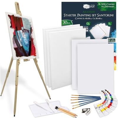 Artina 30pc Set di Pittura Acrilica Santorini & Cavalletto per Tele Set Artisti con Telai, 12 Colori Acrilici, Pennelli, Tavolozza per Pittura e Cavalletto Portatile Artisti Hobbisti Artina 30pc Set di Pittura Acrilica Santorini & Cavalletto per Tele Set Artisti con Telai, 12 Colori Acrilici, Pennelli, Tavolozza per Pittura e Cavalletto Portatile Artisti Hobbisti