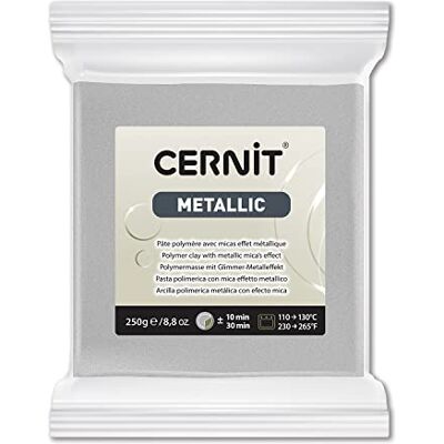 Cernit Blocco di argilla polimerica effetto metallizzato, per modellare e cuocere, colore argento, blocco da 250 g, prodotto in Belgio Cernit Blocco di argilla polimerica effetto metallizzato, per modellare e cuocere, colore argento, blocco da 250 g, prodotto in Belgio