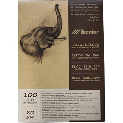 Honsell Blocco da disegno, 80 g/m², formato DIN A3, 100 fogli, in carta riciclata ecologica al 100% con superficie ruvida, per disegnare e disegnare Honsell Blocco da disegno, 80 g/m², formato DIN A3, 100 fogli, in carta riciclata ecologica al 100% con superficie ruvida, per disegnare e disegnare