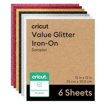 Cricut Confezione da 6 adesivi termoadesivi con glitter, 25,4 x 30,5 cm Cricut Confezione da 6 adesivi termoadesivi con glitter, 25,4 x 30,5 cm