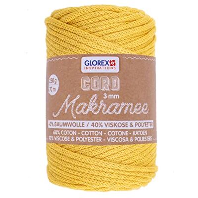 Glorex Cordoncino per macramè Giallo Senape, 250 g con Spessore di 3 mm e Lunghezza di 70 m, Filato di Cotone a Tripla Torsione per Uncinetto, Maglia, annodatura e Disegno Glorex Cordoncino per macramè Giallo Senape, 250 g con Spessore di 3 mm e Lunghezza di 70 m, Filato di Cotone a Tripla Torsione per Uncinetto, Maglia, annodatura e Disegno