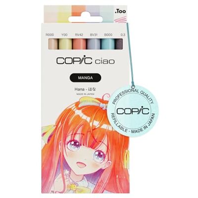 Copic Ciao Manga Set Hana, set di pennarelli con 5 morbide tonalità pastello, include 1 Multiliner da 0,3 mm in rosa, doppio pennarello con punta media e punta pennello Copic Ciao Manga Set Hana, set di pennarelli con 5 morbide tonalità pastello, include 1 Multiliner da 0,3 mm in rosa, doppio pennarello con punta media e punta pennello