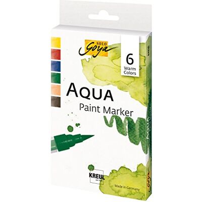 KREUL 18185 Solo Goya Aqua Paint Marker Colori caldi, set di 6 colori: giallo cadmio, vermiglio scuro, blu indaco, verde oliva, ocra rossa e marrone avana. KREUL 18185 Solo Goya Aqua Paint Marker Colori caldi, set di 6 colori: giallo cadmio, vermiglio scuro, blu indaco, verde oliva, ocra rossa e marrone avana.