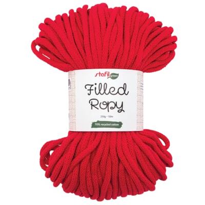 Stafil Filled Ropy Ø 6 mm, Filato Effetto Corda 250 g ~ 50 m, 70% Cotone Riciclato e 30% Poliestere, per Cestini, Decorazioni e Lavori a Uncinetto, Colore Rosso Stafil Filled Ropy Ø 6 mm, Filato Effetto Corda 250 g ~ 50 m, 70% Cotone Riciclato e 30% Poliestere, per Cestini, Decorazioni e Lavori a Uncinetto, Colore Rosso