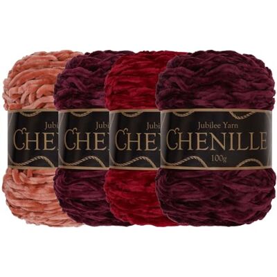 BambooMN JubileeYarn Filato di ciniglia, peso pettinato, 100 g/torta, sfumature di rosso, 4 torte BambooMN JubileeYarn Filato di ciniglia, peso pettinato, 100 g/torta, sfumature di rosso, 4 torte