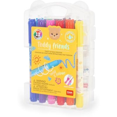 Legami Set di 12 Pastelli a Cera Teddy Friends, a Rotazione, Tratto morbido e Colori intensi, Lavabili, Punta 8 mm, da non temperare, 1.6 x 13.3 x 1.8 cm Legami Set di 12 Pastelli a Cera Teddy Friends, a Rotazione, Tratto morbido e Colori intensi, Lavabili, Punta 8 mm, da non temperare, 1.6 x 13.3 x 1.8 cm