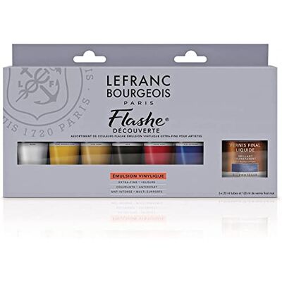 Lefranc Bourgeois Acrilico Flashe Assortimento Di 6 Tubi Da 20ml + Vernice Finale Opaca 120ml Lefranc Bourgeois Acrilico Flashe Assortimento Di 6 Tubi Da 20ml + Vernice Finale Opaca 120ml