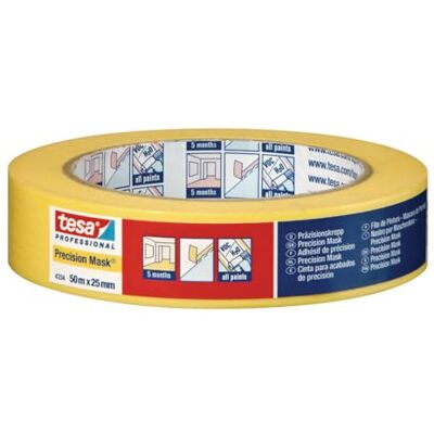 Tesa Precision Masking Tape 4334 PLUS, confezione da 6, nastro professionale in carta extra sottile per mascherature precise Giallo, 50 m x 38 mm ciascuno Tesa Precision Masking Tape 4334 PLUS, confezione da 6, nastro professionale in carta extra sottile per mascherature precise Giallo, 50 m x 38 mm ciascuno