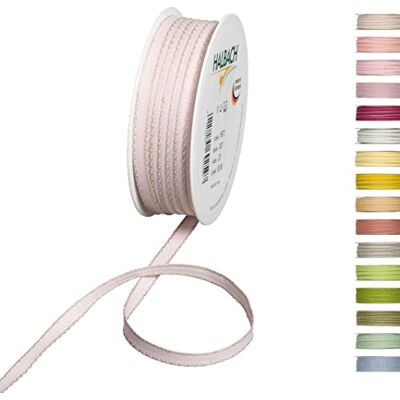 Halbach Seidenbänder Nastro decorativo con bordi in lino, larghezza: 7 mm, lunghezza 30 m, nastro regalo per decorare fai da te, nastro decorativo fai da te, colore: rosa pallido/lino Halbach Seidenbänder Nastro decorativo con bordi in lino, larghezza: 7 mm, lunghezza 30 m, nastro regalo per decorare fai da te, nastro decorativo fai da te, colore: rosa pallido/lino