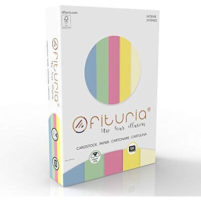 OFITURIA Assortimento di 50 cartoncini A4 colore pastello 5 colori diversi OFITURIA Assortimento di 50 cartoncini A4 colore pastello 5 colori diversi