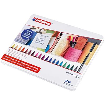 Edding 1200 colourpen Pennarello punta in fibra; Scatola in metallo 20 pz.; Colori assortiti; Tratto 1 mm Edding 1200 colourpen Pennarello punta in fibra; Scatola in metallo 20 pz.; Colori assortiti; Tratto 1 mm