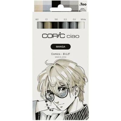 Copic Ciao MANGA Set Comics, set di pennarelli con 3 tonalità di grigio coordinate, include pennarelli per pittura in bianco, 2 Multiliner da 0,3 e 0,5 mm in nero, Twin Marker con punta media e una Copic Ciao MANGA Set Comics, set di pennarelli con 3 tonalità di grigio coordinate, include pennarelli per pittura in bianco, 2 Multiliner da 0,3 e 0,5 mm in nero, Twin Marker con punta media e una