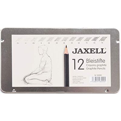 Honsell Jaxell Set di 12 matite in custodia metallica, durezza 2H 9B, laccato nero, atossico, forma esagonale Honsell Jaxell Set di 12 matite in custodia metallica, durezza 2H 9B, laccato nero, atossico, forma esagonale