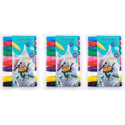 Jamasia Set di 3 pennarelli per tessuti, 3 confezioni da 10 pezzi, per dipingere tessuto, 30 pennarelli in tessuto, con tratto da 2 a 5 mm, 30 pennarelli per tessuti in 10 diversi colori Jamasia Set di 3 pennarelli per tessuti, 3 confezioni da 10 pezzi, per dipingere tessuto, 30 pennarelli in tessuto, con tratto da 2 a 5 mm, 30 pennarelli per tessuti in 10 diversi colori