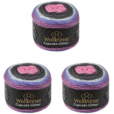 Wollbiene Cupcake Glitter Simli, 3 gomitoli di lana da 150 g, 450 g, per lavorare a maglia e all'uncinetto, lana turca, colori sfumati (lilla, antracite, lilla, 2170) Wollbiene Cupcake Glitter Simli, 3 gomitoli di lana da 150 g, 450 g, per lavorare a maglia e all'uncinetto, lana turca, colori sfumati (lilla, antracite, lilla, 2170)