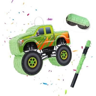 Relaxdays Set pinata, 3 pz, Monstertruck da appendere per bambini, verde Con bastone e maschera, vuota Relaxdays Set pinata, 3 pz, Monstertruck da appendere per bambini, verde Con bastone e maschera, vuota