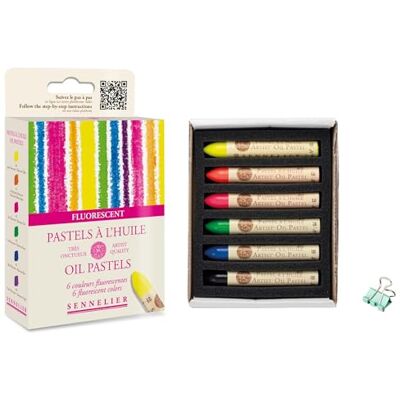 Sennelier Pastelli ad olio 6 colori. Set fluorescente e mini pinza Sennelier Pastelli ad olio 6 colori. Set fluorescente e mini pinza
