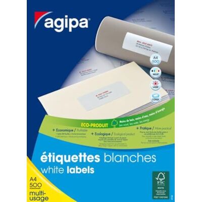 Agipa Etichette multiuso con angoli dritti, 210 x 148,5 mm, confezione da 1000, colore: Bianco Agipa Etichette multiuso con angoli dritti, 210 x 148,5 mm, confezione da 1000, colore: Bianco