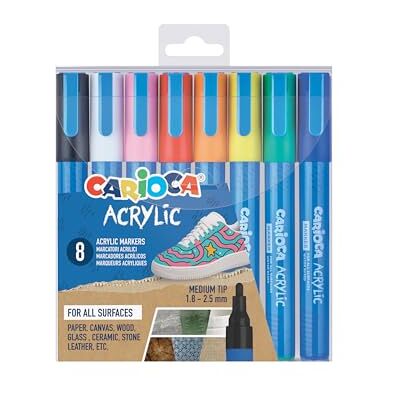 CARIOCA Marcatori Acrilici Punta Tonda Set 8 Colori, Pennarelli Acrilici Bullet Tip per Lettering, Decorazione e Personalizzazione Oggetti CARIOCA Marcatori Acrilici Punta Tonda Set 8 Colori, Pennarelli Acrilici Bullet Tip per Lettering, Decorazione e Personalizzazione Oggetti