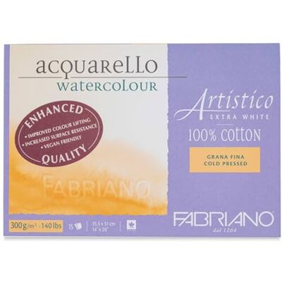 Honsell 19313551 Fabriano Artistico Acquarello Watercolour, extra bianco, grana fine pressata, 35,5 x 51 cm, 15 fogli da 300 g/m², cartoncino per acquerello di alta qualità, blocco incollato su 4 lati Honsell 19313551 Fabriano Artistico Acquarello Watercolour, extra bianco, grana fine pressata, 35,5 x 51 cm, 15 fogli da 300 g/m², cartoncino per acquerello di alta qualità, blocco incollato su 4 lati