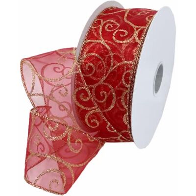 Morex Nastro in Nylon Trasparente Arricciato Glitterato, 6,3 cm x 45 m, Rosso/Oro, Nastri Natalizi per Artigianato e Decorazioni Natalizie, Nastro Natalizio per Interni per Morex Nastro in Nylon Trasparente Arricciato Glitterato, 6,3 cm x 45 m, Rosso/Oro, Nastri Natalizi per Artigianato e Decorazioni Natalizie, Nastro Natalizio per Interni per