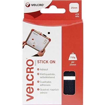 VELCRO Brand Quadrati riapribili adesivi 25mm x 24 Nero VELCRO Brand Quadrati riapribili adesivi 25mm x 24 Nero