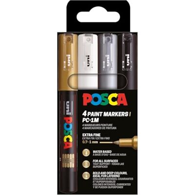 Posca Set di pennarelli , 4 penne acriliche PC-1MC, pennarello permanente 0,7-1 mm punta tonda Posca Set di pennarelli , 4 penne acriliche PC-1MC, pennarello permanente 0,7-1 mm punta tonda