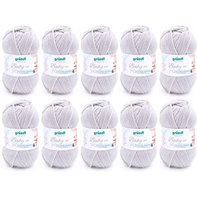 Gründl Baby Wolle uni Gründl Lana Baby Uni, filato per maglia e uncinetto (70% poliacrilico e 30% poliammide, 50 g / 150 m, spessore del ferro/dell’ago: 3,5-4,5, 10 x 50 g), Grigio Chiaro Gründl Baby Wolle uni Gründl Lana Baby Uni, filato per maglia e uncinetto (70% poliacrilico e 30% poliammide, 50 g / 150 m, spessore del ferro/dell’ago: 3,5-4,5, 10 x 50 g), Grigio Chiaro