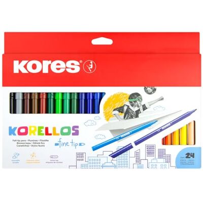 Kores Korellos: 24 Pennarelli Colorati per Bambini e Adulti a Punta Fine, Lavabili e di Lunga Durata, Articoli per la Scuola, Set da 24 Colori Assortiti Kores Korellos: 24 Pennarelli Colorati per Bambini e Adulti a Punta Fine, Lavabili e di Lunga Durata, Articoli per la Scuola, Set da 24 Colori Assortiti