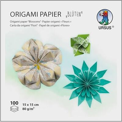 URSUS Carta origami "Blossoms", blu/verde, 100 fogli, 80 g/m², 15 x 15 cm, 7 motivi assortiti, stampati su entrambi i lati, con istruzioni per la piegatura, carta pieghevole URSUS Carta origami "Blossoms", blu/verde, 100 fogli, 80 g/m², 15 x 15 cm, 7 motivi assortiti, stampati su entrambi i lati, con istruzioni per la piegatura, carta pieghevole