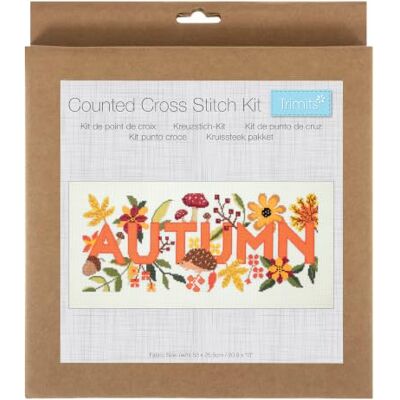 Trimits Kit per punto croce autunnale Include tessuto di cotone bianco a 11 punti, fili, ago, schema a colori e istruzioni. Trimits Kit per punto croce autunnale Include tessuto di cotone bianco a 11 punti, fili, ago, schema a colori e istruzioni.